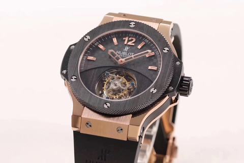 Replica Hublot Big Bang Tourbillon Solo Bang 305.PM.131.RX Seiko Factory Rose Gold Carbon Fiber Dial Swiss Tourbillon