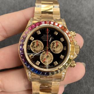 Replica Rolex Daytona Cosmograph Rainbow 116589RBOW JH Factory 1:1 Best Edition, Chronograph, Yellow Gold & Diamonds, Multicolour Diamond Bezel, Black Dial, Yellow Gold Bracelet, SWISS Rolex 7750 Automatic Movement