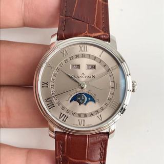 Replica Blancpain Villeret 6654-1113-55B OM Factory 1:1 Best Edition, Stainless Steel, Grey Dial, Brown Leather Strap, SWISS Blancpain Calibre 6654 Automatic Movement