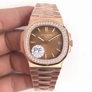 Replica Patek Philippe Nautilus 5711 RG PF 1:1 Best Edition Brown Textured Dial Diamond Bezel on Bracelet A324 Clone