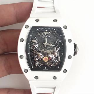 Replica Richard Mille RM051-01 Tiger & Dragon Noob Factory KV 1:1 Best Edition, White Ceramic, Skeleton Dial, White Rubber Strap, M8215 Automatic Movement