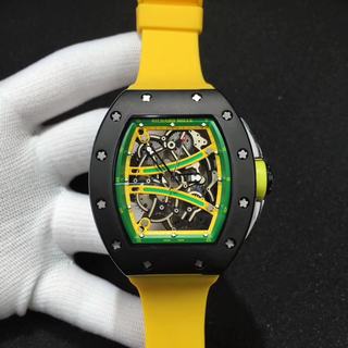 Replica Richard Mille RM61 Noob Factory V6F 1:1 Best Edition, PVD, Green & Skeleton Dial, Yellow Rubber Strap, M9015 Automatic Movement