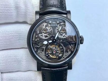 Replica Franck Muller Giga Tourbillon 7048 T G SQT BR NR TW Factory 1:1 Best Edition, PVD, Silver Skeleton Dial, Black Leather Strap, SWISS Tourbillon Manual Winding