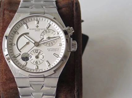 Replica Vacheron Constantin Overseas Dual Time 47450/B01A-9226 TWA Factory 1:1 Best Edition, GMT, Power Reserve, Stainless Steel, Silver Dial, Stainless Steel Bracelet, SWISS Vacheron Constantin 1222 SC Automatic Movement