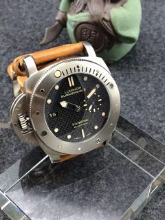 Replica Panerai Luminor Submersible 1950 PAM 569 V6F Factory 1:1 Best Edition, 47MM, Titanium, Rotating Bezel, Black Dial, Brown Leather Strap, SWISS P9000 Automatic Movement