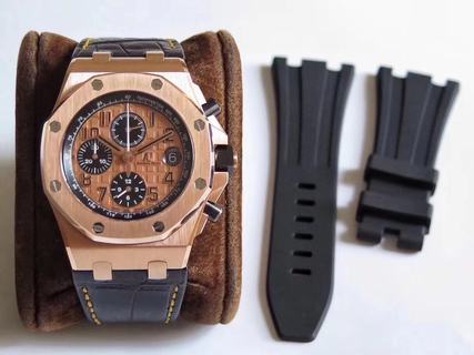 Replica Audemars Piguet Royal Oak Offshore 26470OR Rose Gold Theme V2 JF 1:1 Best Edition on Leather Strap A3126(Free rubber strap)