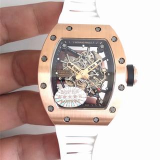 Replica Richard Mille RM35-02 Americas KV Factory 1:1 Best Edition, Rose gold Stainless steel Black Skeleton Dial, White Rubber Strap, M8215 Automatic Movement