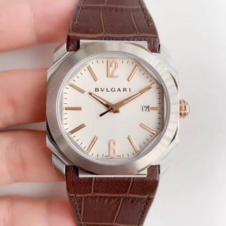 Replica Bvlgari OCTO SS JL 1:1 Best Edition Stainless Steel White dial On Brown Leather Strap MIYOTA 9015 to BVL193