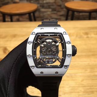 Replica Richard Mille RM052 Noob Factory 1:1 Best Edition, White Forged Carbon, Black Skull Dial, Black Rubber Strap, M6T51 Automatic Movement