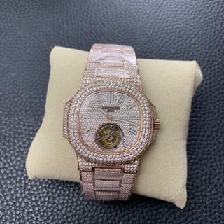 Replica Patek Philippe Nautilus Jumbo 5711 R8 Factory 1:1 best edition,Rose Gold & Diamonds Diamond Dial Swiss Tourbillon