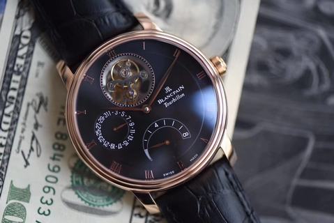 Replica Blancpain Villeret Tourbillon 8 Days 6025-1542-55B JB Factory1:1 Best Edition, Power Reserve, Stainless Steel, Black Dial, Black Leather Strap, SWISS Tourbillon Automatic Movement