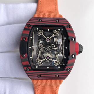 Replica Richard Mille RM50-27-01 NTPT Noob Factory KV 1:1 Best Edition, Red Forged Carbon, Black & Skeleton Dial, Orange Nylon Strap, M9015 Automatic Movement