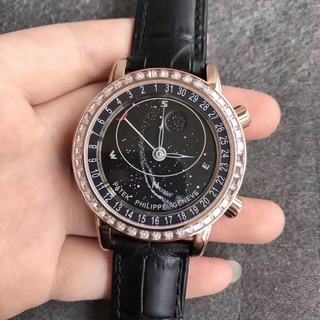 Replica Patek Philippe Grand Complications Sky Moon Celestial 6104R-001 Seiko Factory V2 1:1 best edition,Rose Gold & Diamond Black Dial Swiss 240 LU CL C