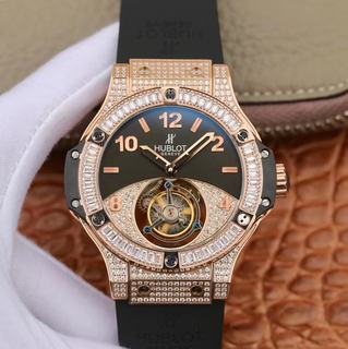 Replica Hublot Big Bang Tourbillon Seiko Factory Rose Gold & Diamonds Black & Diamond Dial Swiss Tourbillon