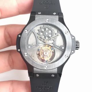 Replica Hublot Big Bang Tourbillon Noob Factory 1:1 Best Edition, 44MM, Ceramic, Stainless Steel Bezel, Stainless Steel Dial, Black Rubber Strap, SWISS Tourbillon Manual Winding