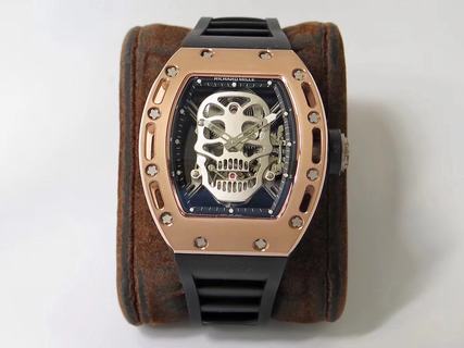 Replica Richard Mille RM052 EUR Factory 1:1 Best Edition, Titanium, Skeleton Rose gold Skull Dial, Black Rubber Strap, SWISS Tourbillon Manual Winding