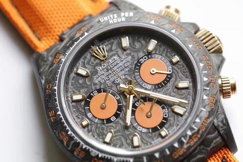Replica Rolex Daytona DiW Cosmograph NTPT Carbon ALL CARBON ORANGE EDITION Seiko Factory 1:1 best Edition 40mm Black Dial, ORANGE Nylon Strap SWISS Rolex 7750 Automatic Movement