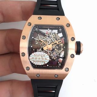 Replica Richard Mille RM35-02 Americas KV Factory 1:1 Best Edition, Rose gold Stainless steel Black Skeleton Dial, Black Rubber Strap, M8215 Automatic Movement