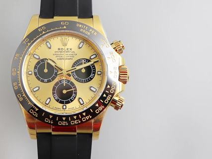 Replica Rolex Daytona Cosmograph 116515LN Noob Factory N V3 1:1 Best Edition, 40MM, Yellow Gold, Ceramic Bezel, Champagne Dial, Black Rubber Strap, SWISS Rolex 4130 Automatic Movement