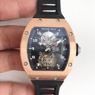 Replica Richard Mille RM001 Tourbillon Noob Factory JB 1:1 Best Edition, Power Reserve, Rose Gold, Black Dial, Black Rubber Strap, SWISS Tourbillon Manual Winding