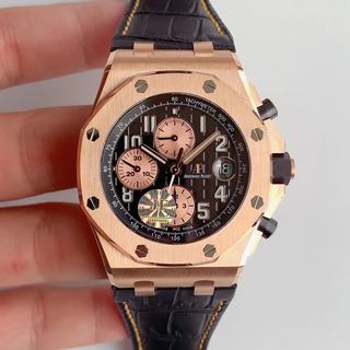 Replica Audemars Piguet Royal Oak Offshore 2019 Gold JF Factory 1:1 Best Edition on Black Leather Strap A3126 V2 w/ Cyclops and DW Mod