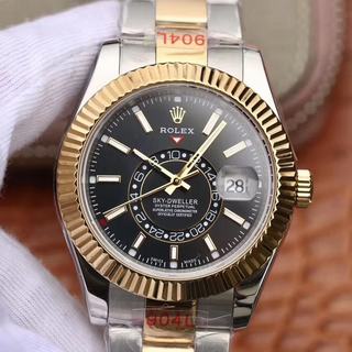 Replica Rolex Sky-Dweller 42mm 326933 Noob Factory 24 hour GMT Functions/70-hours power reserve Yellow Gold Two-Tone Stainless Steel Black Dial Swiss 9001