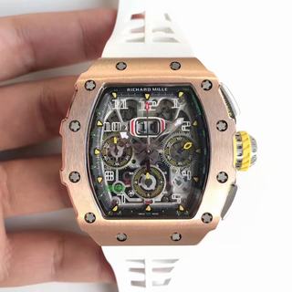 Replica Richard Mille RM011 RG Felipe Massa Chronograph KV Factory 1:1 Best Edition, Chronograph, Rose Gold, Black Skeleton Dial, White Rubber Strap, SWISS ETA 7750 Automatic Movement