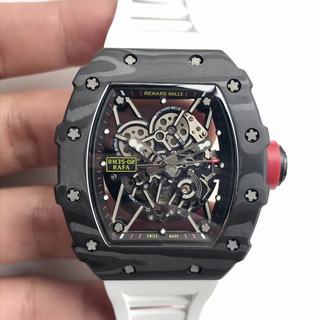 Replica Richard Mille RM35-02 Rafael Nadal Noob Factory KV 1:1 Best Edition, Forged Carbon, Black Skeleton Dial, White Rubber Strap, M8215 Automatic Movement