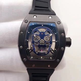 Replica Richard Mille RM052 Noob Factory KV 1:1 Best Edition, Black Ceramic & Rose Gold, Blue Skull Dial, Black Rubber Strap, M6T51 Automatic Movement