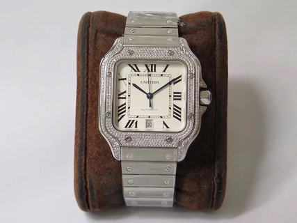 Cartier Santos De Cartier 40MM WSSA0009 V6 Factory 1:1 Best Edition, Diamonds Stainless Steel, White Dial, Stainless Steel Bracelet,Swiss 2892 Automatic Movement