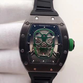 Replica Richard Mille RM052 Noob Factory KV 1:1 Best Edition, Black Ceramic & Rose Gold, Green Skull Dial, Black Rubber Strap, M6T51 Automatic Movement