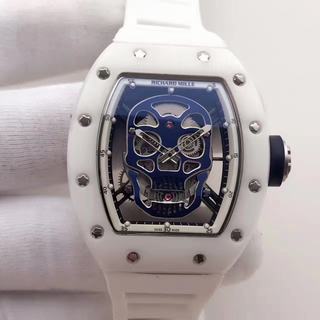 Replica Richard Mille RM052 Noob Factory KV 1:1 Best Edition, White Ceramic & Rose Gold, Blue Skull Dial, White Rubber Strap, M6T51 Automatic Movement