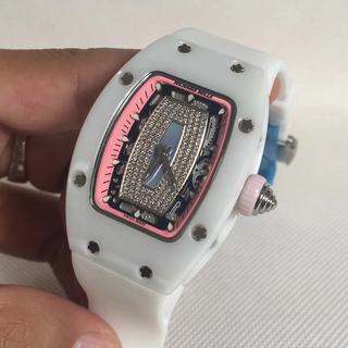 Replica Richard Mille RM07 Ladies Limited Edition Noob Factory KV 1:1 Best Edition, White Ceramic, Pink & Diamonds Dial, White Rubber Strap, M6T51 Automatic Movement