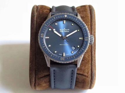 Replica Blancpain Fifty Fathoms Bathyscaphe 5000-1110-B52A ZF Factory 1:1 Best Edition, Ceramic, Blue Ceramic Bezel, Shinny Blue Dial, Blue Nylon Strap, SWISS Blancpain 1315 Automatic Movement