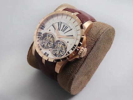 Replica Roger Dubuis Excalibur Double Flying Tourbillon RDDBEX0250 BBR Factory 1:1 best edition, Rose Gold Silver Dial Swiss RD01
