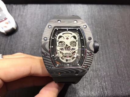 Replica Richard Mille RM052 Noob Factory 1:1 Best Edition, Black Forged Carbon, Silver Skull Dial, Black Rubber Strap, M6T51 Automatic Movement