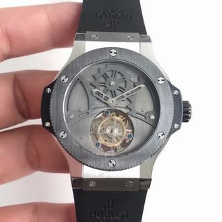 Replica Hublot Big Bang Tourbillon Noob Factory 1:1 Best Edition, 44MM, Stainless Steel, Stainless Steel Dial, Black Rubber Strap, SWISS Tourbillon Manual Winding