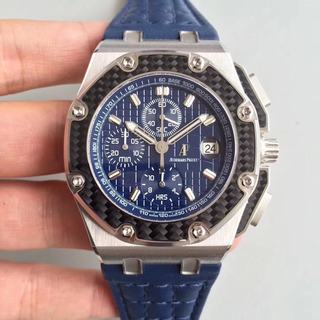 Replica Audemars Piguet Royal Oak Offshore 26030PO Juan Pablo Montoya Platinum JF 1:1 Best Edition Blue Dial on Blue Leather Strap A2226