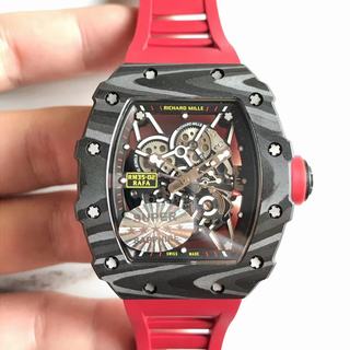 Replica Richard Mille RM35-02 Rafael Nadal KV Factory 1:1 Best Edition, Forged Carbon, Black Skeleton Dial, Red Rubber Strap, M6T51 Automatic Movement