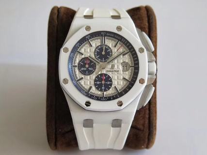 Replica Audemars Piguet Royal Oak Offshore 26402CB.OO.A010CA.01 Noob Factory JF V2 1:1 Best Edition, White Ceramic, White Dial, White Rubber Strap, SWISS Audemars Piguet 3126 Automatic Movement