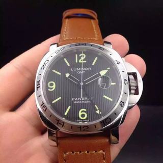 Replica Panerai Luminor GMT PAM029 Noob Factory 1:1 Best Edition, GMT, 44MM, Stainless Steel, Black Dial, Brown Leather Strap, SWISS ETA 2836-2 Automatic Movement