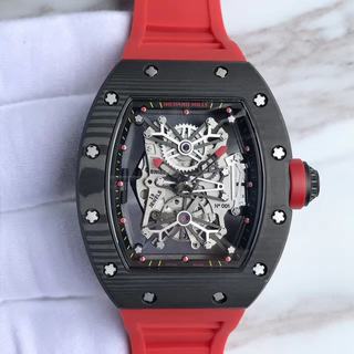 Replica Richard Mille RM50-27-01 NTPT Noob Factory KV 1:1 Best Edition, Black Forged Carbon, Black & Skeleton Dial, Red Rubber Strap, M9015 Automatic Movement