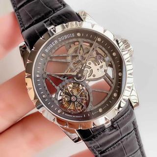 Replica Roger Dubuis Excalibur Skeleton Flying Tourbillon RDDBEX0260 JB Factory1:1 Best Edition, Stainless Steel, Skeleton Dial, Black Leather Strap, SWISS Tourbillon Manual Winding
