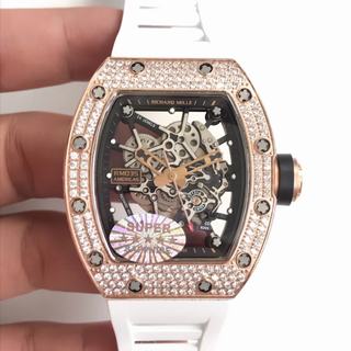 Replica Richard Mille RM35-02 Americas KV Factory 1:1 Best Edition, Diamonds Rose gold Stainless steel Black Skeleton Dial, White Rubber Strap, M8215 Automatic Movement