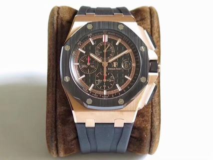 Replica Audemars Piguet Royal Oak Offshore 2640R0.00.A002CA.02 Noob Factory JF V2 1:1 Best Edition, Rose Gold, Ceramic Bezel, Black Dial, Black Rubber Strap, SWISS Audemars Piguet 3126 Automatic Movement