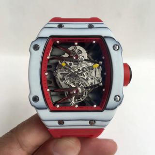 Replica Richard Mille RM27-02 Rafael Nadal Noob Factory KV 1:1 Best Edition, White Forged Carbon, Black Skeleton Dial, Red Rubber Strap, M6T51 Automatic Movement