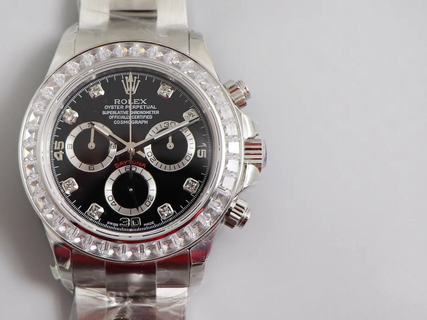 Replica Rolex Daytona Cosmograph JH Factory 1:1 best edition,SS & Diamond Black Dial Swiss 4130