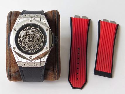 Replica Hublot Big Bang Sang Titanium Black 415.NX.1112.VR.MXM16 HB Factory 1:1 Best Edition, Stainless Steel, Black Dial, Black Leather Strap, SWISS HUB1213 UNICO Manufacture Automatic Movement