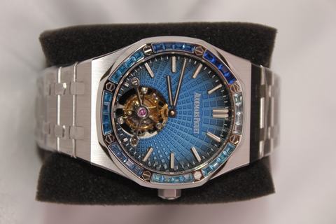 Replica Audemars Piguet Royal Oak Tourbillon Extra Thin 26521PT.YY.1220PT.01 R8 Factory 1:1 Best Edition, 41MM, Stainless Steel, Blue Diamond Bezel, Blue Dial, Stainless Steel Bracelet, SWISS Audemars Piguet 2924 Manual Winding