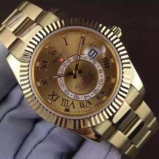 Replica Rolex Sky-Dweller 42mm 326933 Noob Factory 1:1 Best Edition, Yellow Gold, Champagne Dial, Yellow Gold Bracelet, SWISS Rolex 3255 Automatic Movement